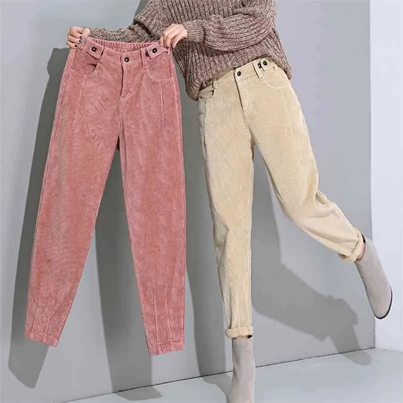 JMPRS Pantaloni a vita alta da donna in velluto a coste a vita alta JMPRS Plus Size Pantaloni larghi a bottone casual in velluto Pantaloni da donna caldi in velluto 210915