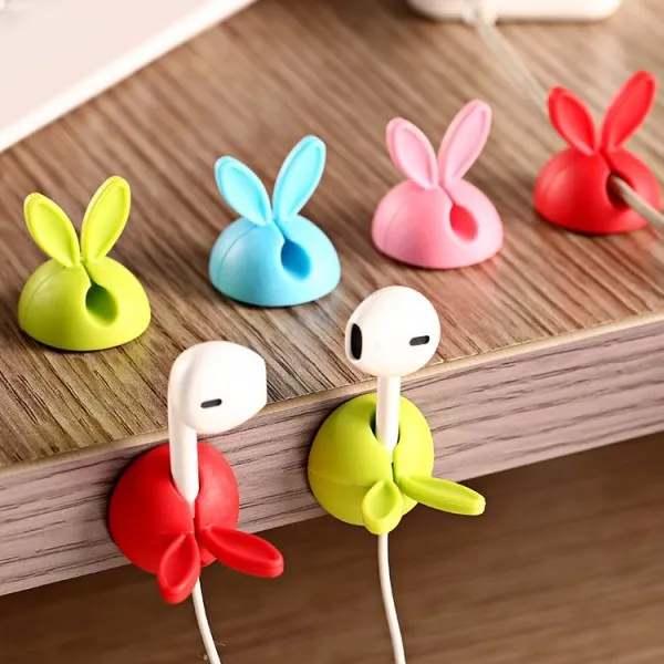 2021 Silicone Rabbit Clip Winder 4 Färger hörlurar Kabelförvaringsklämmor Skrivbordsråd Arrangör Collation Hemlagringshjälpmedel