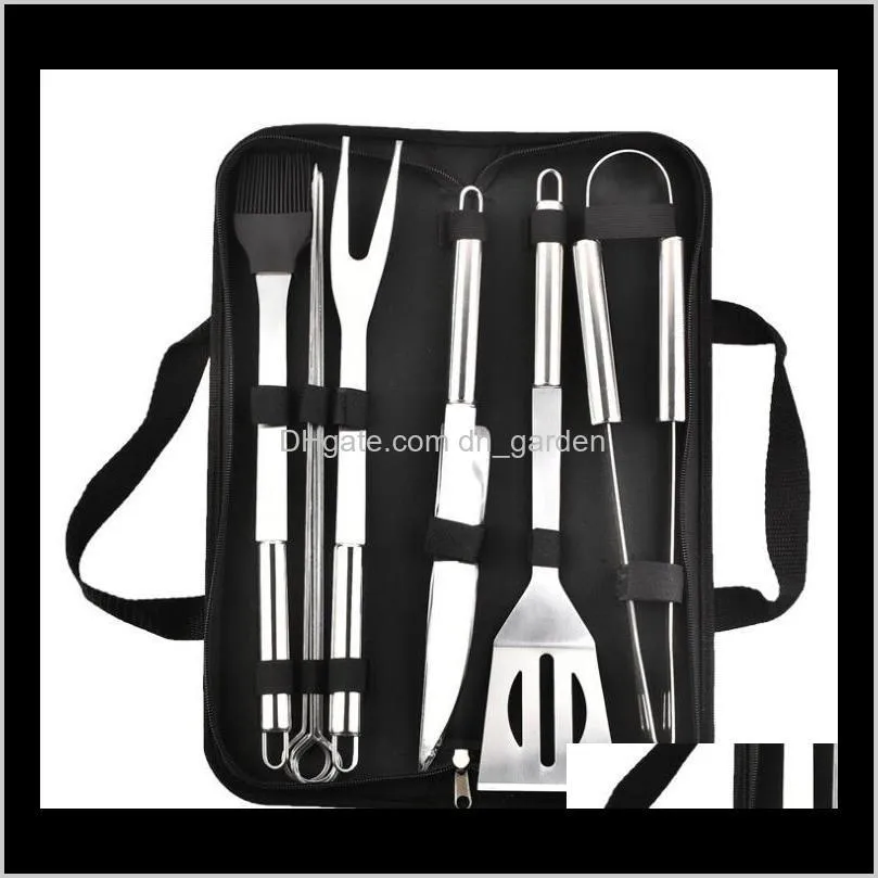 9pcs/set stainless steel bbq tools outdoor barbecue grill utensils with oxford bags stainless steel grill clip brush knife kit sn2372