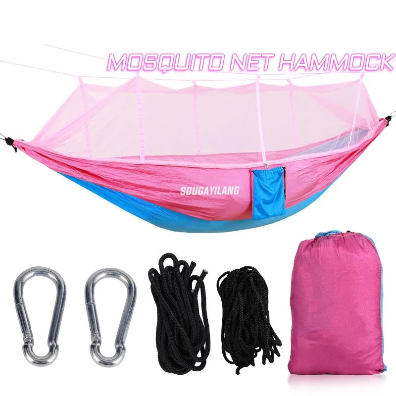 Outdoor Pads SOUGAYILANG 1-2 Person Portable Camping Hammock With Mosquito Net High Strength Parachute Fabric Hanging Bed