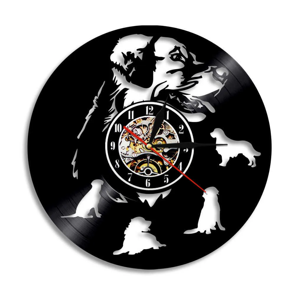 Labrador Golden Retriever Dog Vinyl Record Wall Clock House Pet Decoration Wall Lamp Hanging Watch Pug Animal Dog Lover Gift X0726