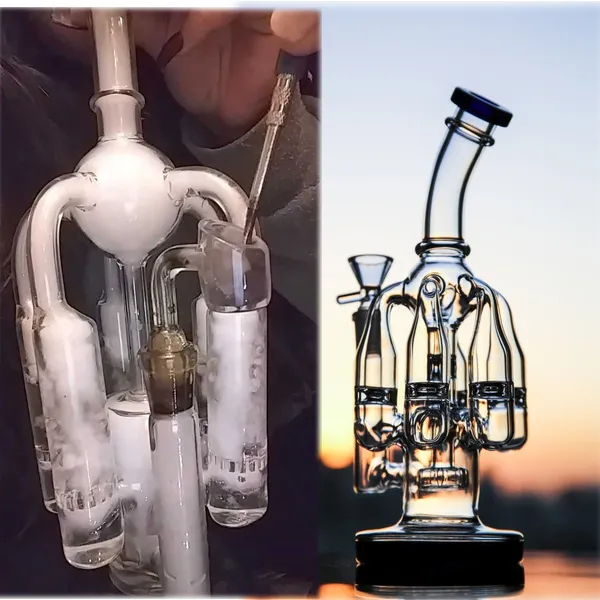 9.5inchs Recycler Dab Rigs Hookahs tjocka glas vatten bongs gravitation bong bubbler r￶kning tillbeh￶r vatten￶r med 14 mm sk￥l