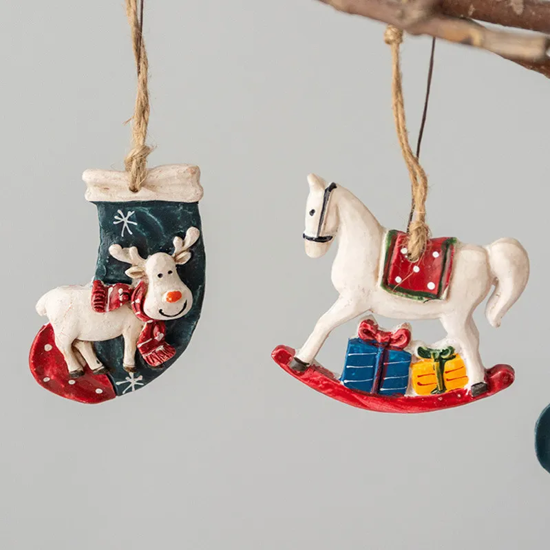 Ciondolo natalizio simpatico cartone animato in legno di noce uomo Ciondoli cavallo di Troia decorazioni natalizie WY1429