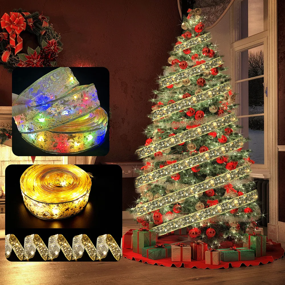 1M 2M 5M LED Double Couche Fée Lumières Cordes De Noël Ruban Arcs Éclairage pour Arbre De Noël Ornements Nouvel An Décor À La Maison