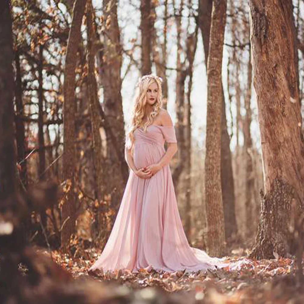 Cute Women Dress Maternity Photography Props Off Shoulder Pregnancy Dresses Clothes Chiffon Maxi Maternity Gown For Photo Shoots (4)
