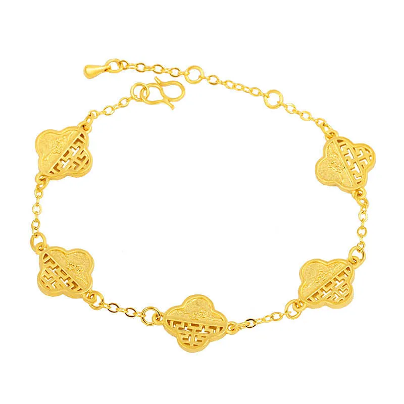 Corrente de trevo de quatro folhas ocas femininas 24k placa de ouro charme pulseiras JSGB232 moda casamento presente mulheres flor amarelo ouro banhado pulseira