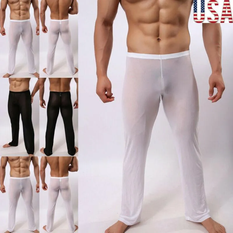 Pantaloni da uomo Sexy Lingerie Long Johns Thermal Mesh Sheer See-through Underwear US