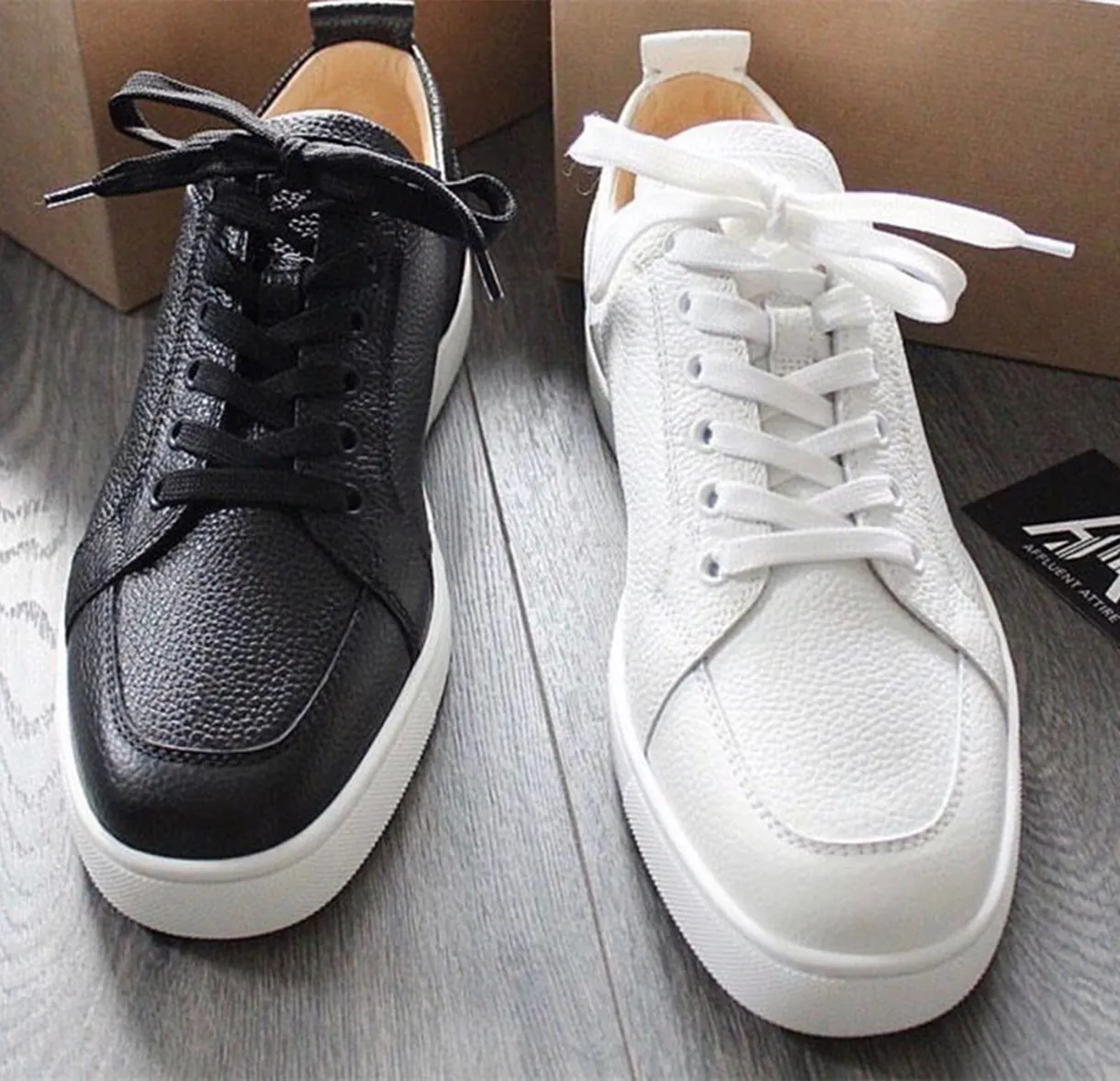 High Quality Brands White Black Leather Rantulow Casual Shoes junior spikes Men Women Flat Luxurious Low Top Red soles Sneakers With Box