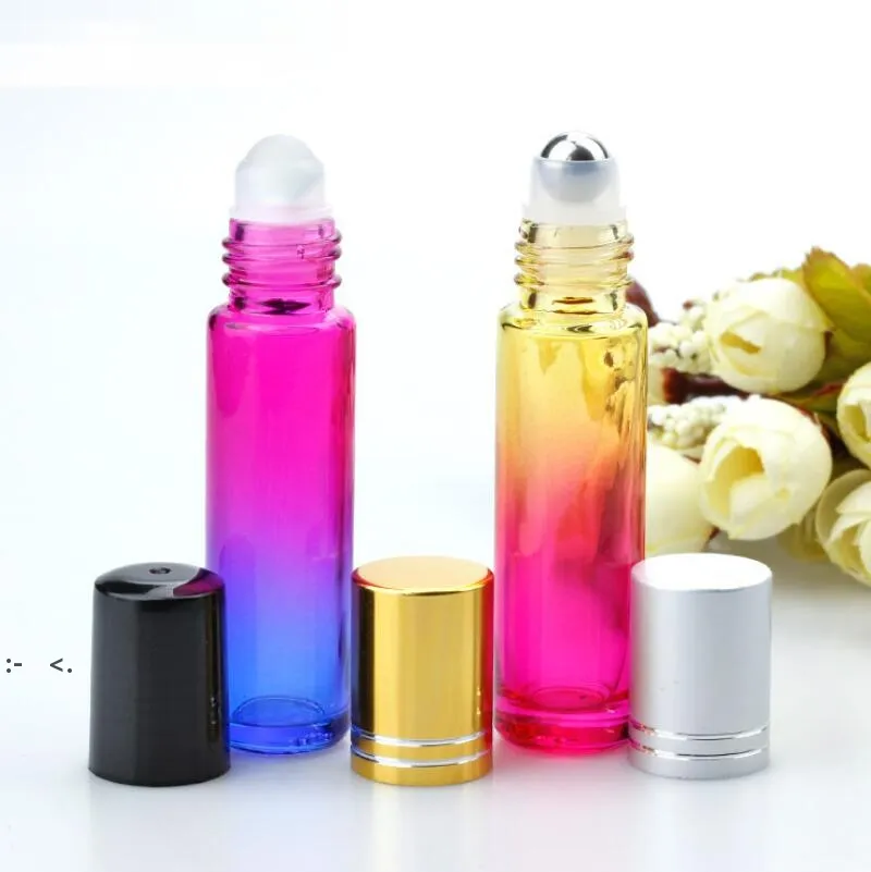 10ml rolo de vidro em garrafas gradient cor garrafas de rolos com bolas de aço inoxidável roll-on garrafa perfeita para óleos essenciais RRE10398