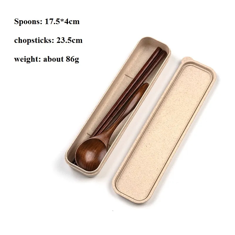 Wooden Chopsticks Spoons Knife Set Portable Dinnerware Set With Packing Box For Travel Camping