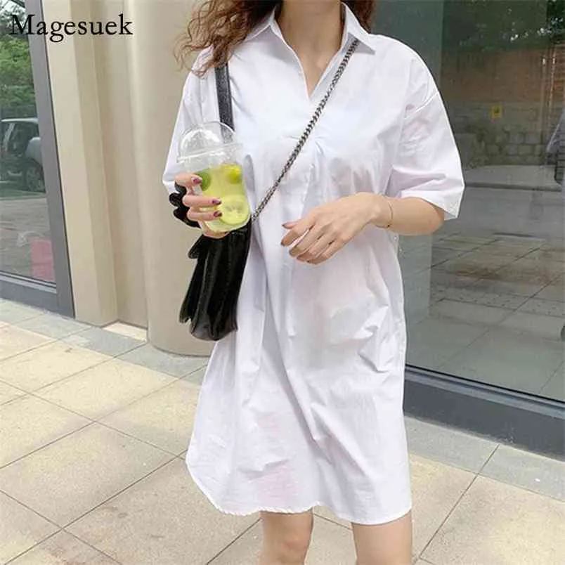Plus Size Solto Vestidos Brancos Verão Senhoras Sr Manga Sólida Camisa Mulheres Casual Mini Vestido de Mujer 12497 210512