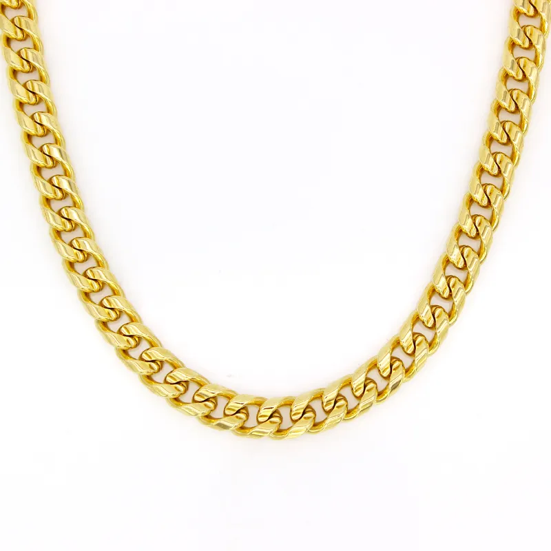 Real 10K Ouro amarelo enchido Miami Chain Chain Colar 24 "Polegada Caixa Personalizada Bloqueio Homens 10mm Largura 5mm Espessura Pesada