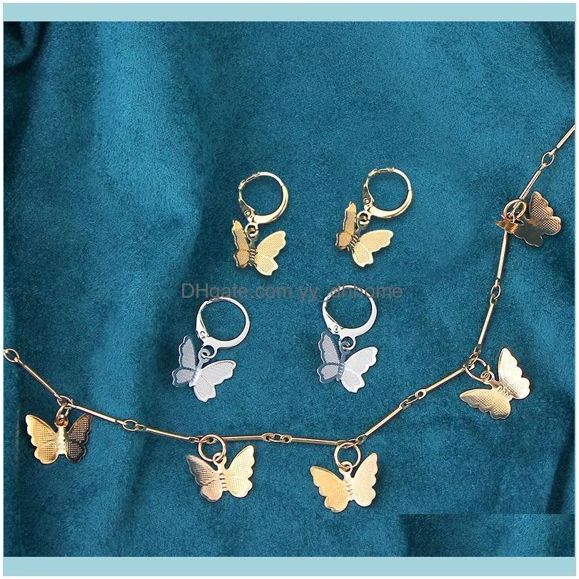 Earrings & Necklace 3Pcs/set Trendy Jewelry Sets For Women Gold Silver Color Cute Small Butterfly Choker Party Gift