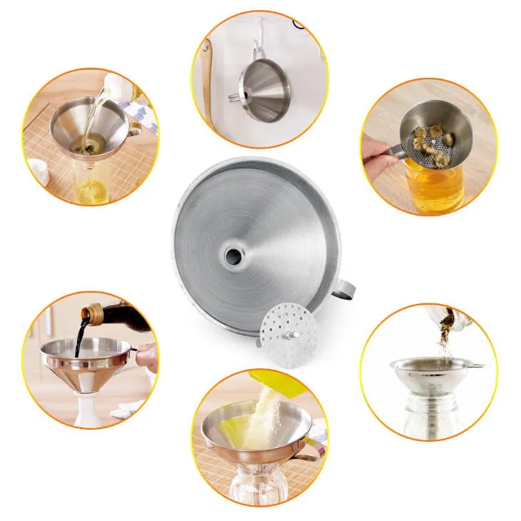 Functional Stainless Steel Kitchen Oil Honey Funnel with Detachable Strainer/Filter for Perfume Liquid Water Tools LX2275