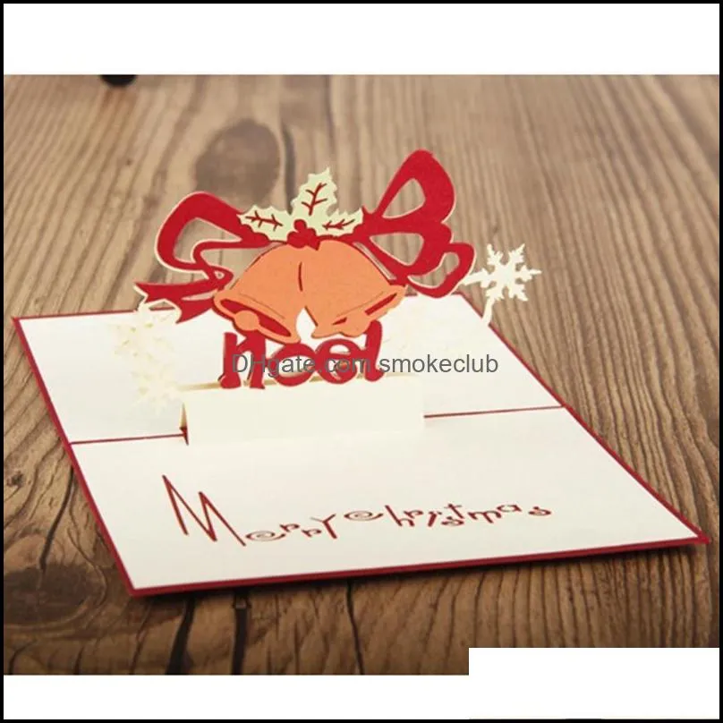 Greeting Cards 2pcs 3D Christmas Tree Deer House UP Invitation Kids Gift Card Thank You Postcards With Envelop