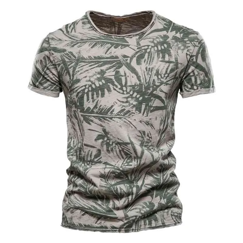 AIOPESON Hawaii Style 100% coton T-shirt hommes O-cou imprimé chemise hommes décontracté hommes vêtements été haute qualité hommes t-shirts 210707