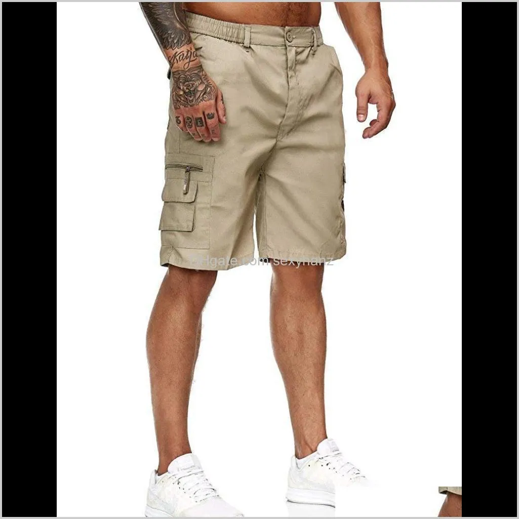 2021 new men`s cargo shorts side multi-pockets men work shorts casual workout short pants loose fit cotton summer outdoor