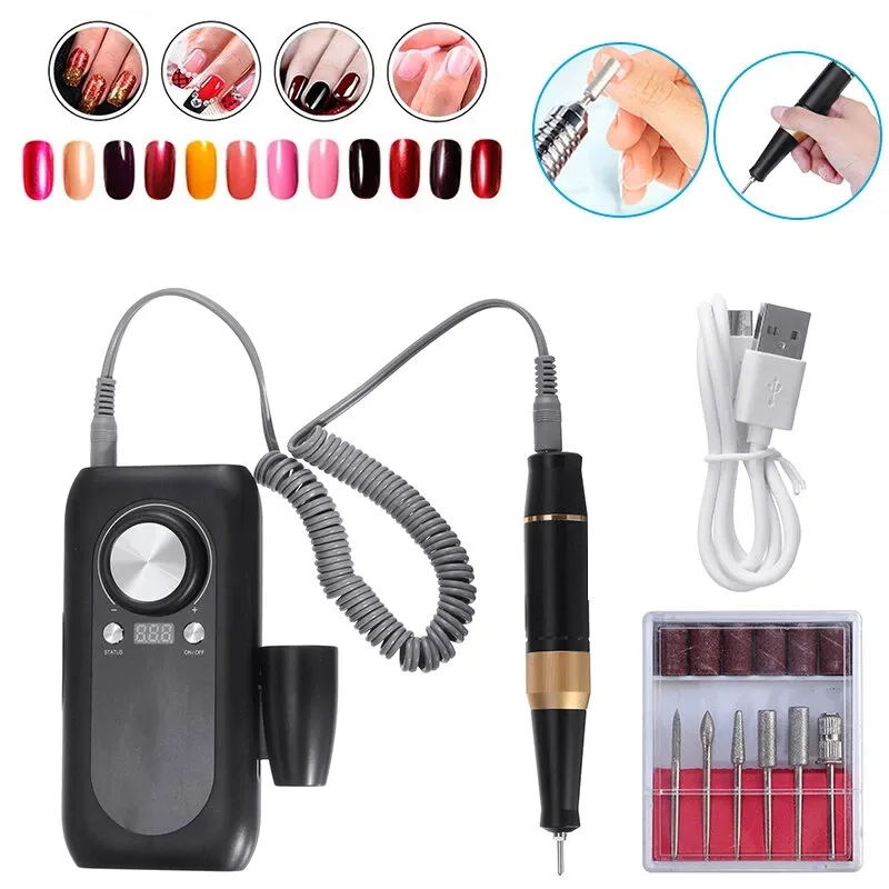 Portable USB Electric Nail Art Tips Polish Manicure Drill File Machine Tools - Pink