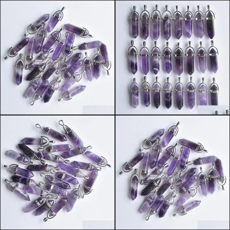 Natural stone Charms Amethyst Hexagonal healing Reiki Point pendants for jewelry making diy necklace earrings