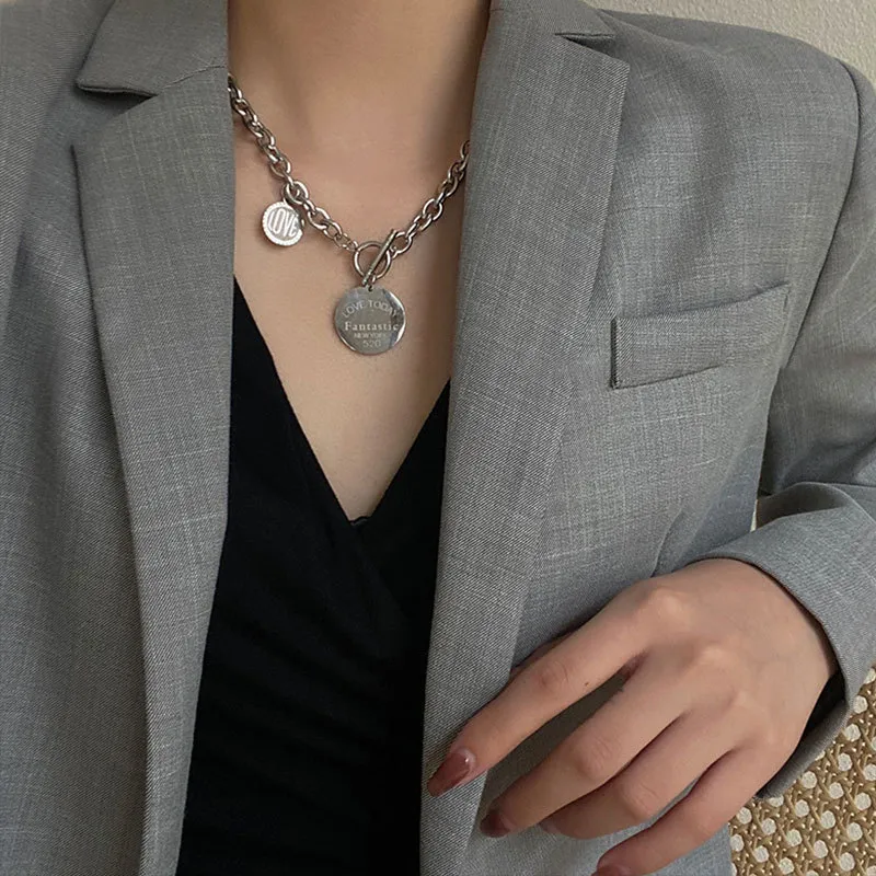 ネックレス・ペンダント Hei circle layered necklace 4BTR821 18K Gold Plated Layered Circle Pendant Double Layer Necklace