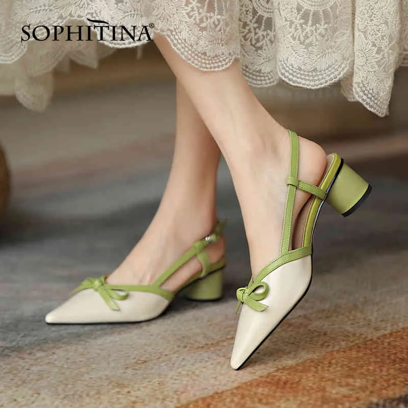 Sophitina kadın sandalet Tatlı Kelebek-Düğüm Yuvarlak Topuk Sivri Sığ Ağız Ayakkabı Kapak-Toe Kadın Ayakkabı INS AO650 210513
