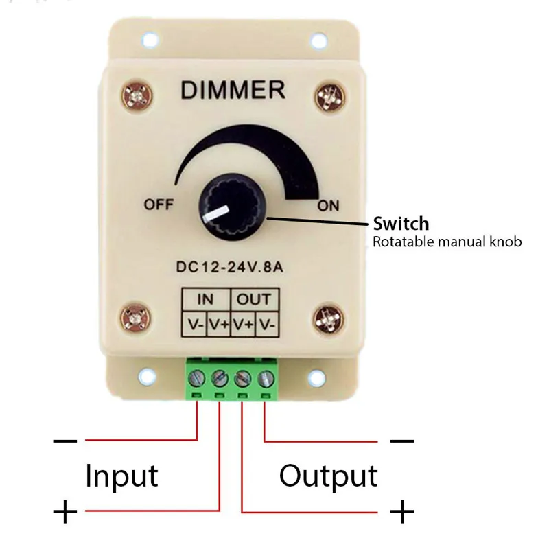 Regulador de intensidad LED DC12V ~ 24V 8A interruptor de Rotación manual  regulador de intensidad para
