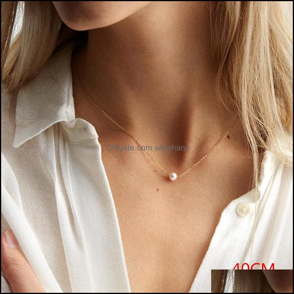 Imitation Pearl Invisible Transparent Thin Line Simple Choker Necklace Women Jewelry