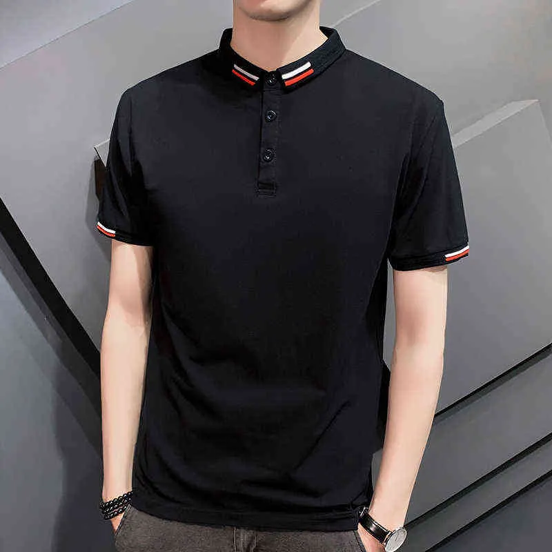 BROWON Summer T Shirt for Men Polo Solid Color Turn-Down Daily Casual Polo Clothes Breathable Silim Fit Korean Fashion Clothing H1218