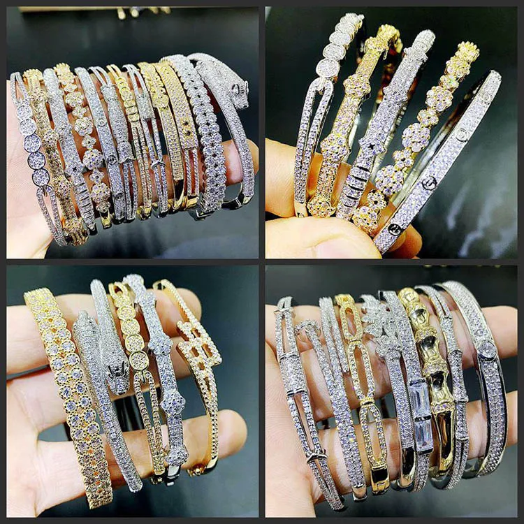 Fashion Hard Metal Luxury Gilding Bangle Multi Design Bracles avec des diamants artificiels luxueux incrustés d'or et d'argent