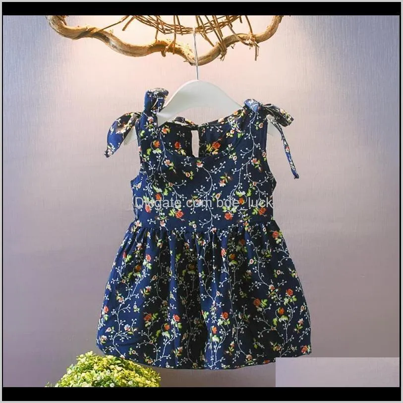Summer Casual Baby Girls Floral Pattern Strap Dress Cotton Kids Toddler Sleeveless Pageant Sundress Polyester Girl`s Dresses