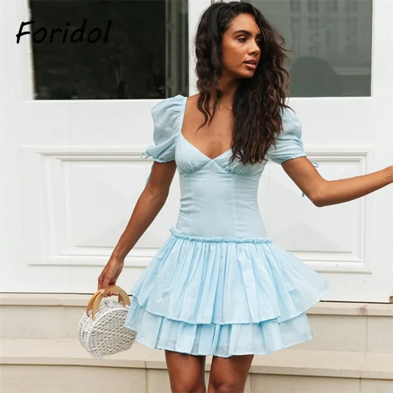 Foridol Elegant A-line Dress Boho Beach Summer Dress Women Famale Short Mini Sundress Vintage Fashion Vestidos De Mujer 210415