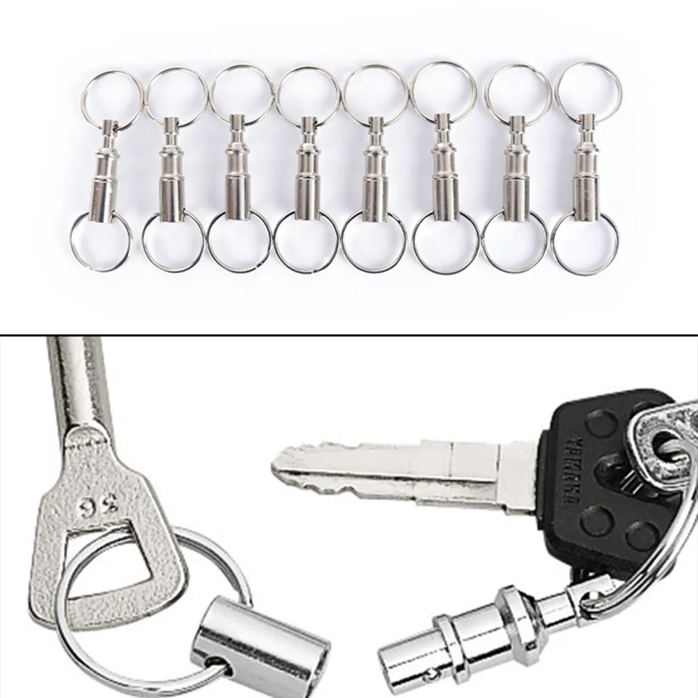 5pcs Steel Chrome Plated Pull-Apart Key Rings Detachable Key Ring Snap Lock Holder Removable Keyring Quick Release Keychain