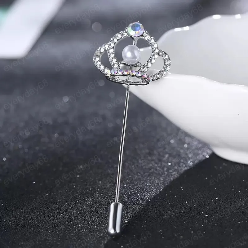 Branco Crown Broche Pin Moda Diamante Cristal Lapela Pins Peito Corsage Mulheres Homens Homens Terno De Negócios Jóias