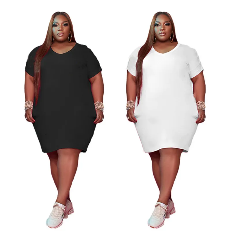 3x 4xl 5xl plus size Summer Women One-Piece Dress Casual Short Sleeve kjolar Fashion Stretchy Letter Dresses Större storlekar Black Midi kjol 4831