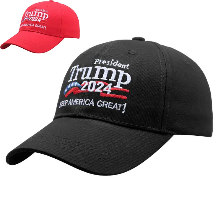 Berretto con visiera ricamato rosso nero Donald Trumps 2024 Berretti da baseball Mantieni l'America Grande berretto elettorale presidenziale americano Cappelli sportivi Trump all'aperto regolabili