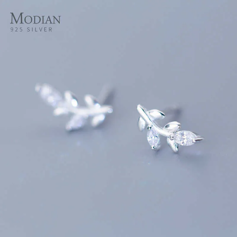 Petites feuilles mignonnes arbre boucles d'oreilles pour femmes 925 en argent Sterling accessoires coréens printemps oreille goujons bijoux de mode 210707