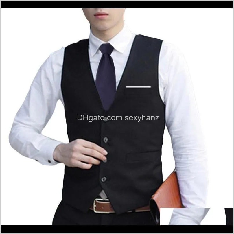 Vests Outerwear & Coats Clothing Apparel Drop Delivery 2021 Mens Formal Classic Waistcoat Slim Fit Tuxedo Casual Gilet Business V-Neck Suit V