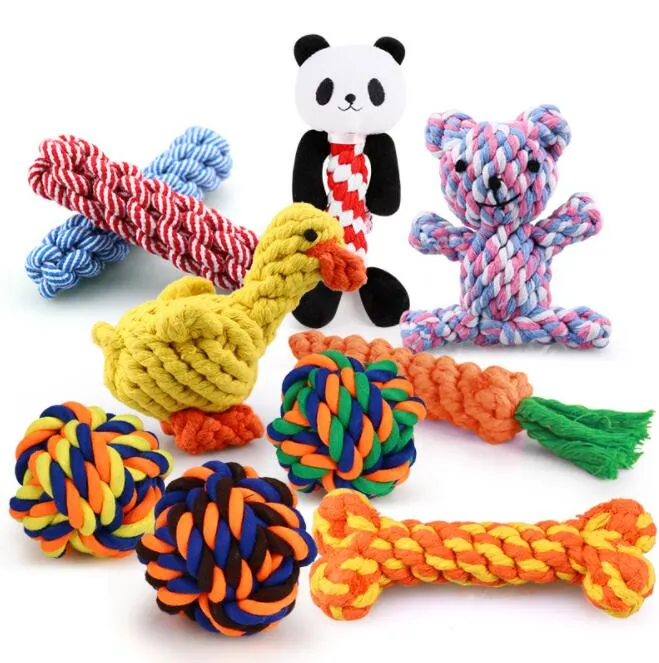 Jouets à mâcher créatifs pour animaux de compagnie, chien, nœud en coton, dessin animé, nettoyage des dents, corde tressée Durable en forme de boule, jouet amusant pour chiot et chat