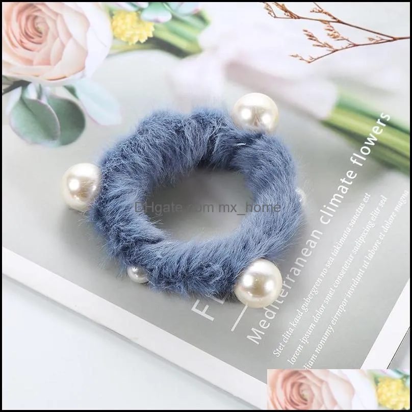 Scrunchie Stretch Plush Headband Scrunchies Women Girls Elastic Faux Fur Pearl Hair Bands Accessories Hairs Tie Ring Headdress Z3915