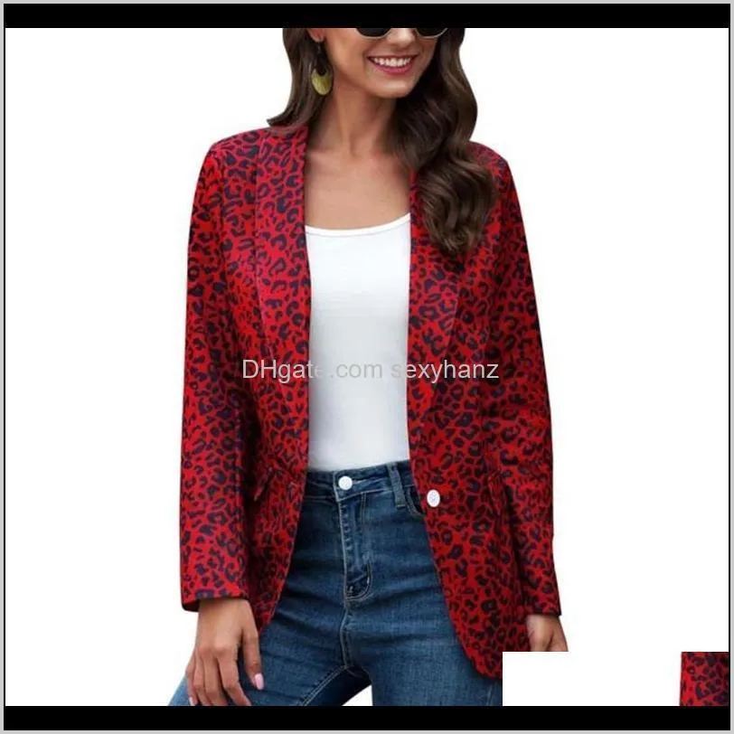 women long sleeve lapel blazer jacket retro leopard one button office lady coat