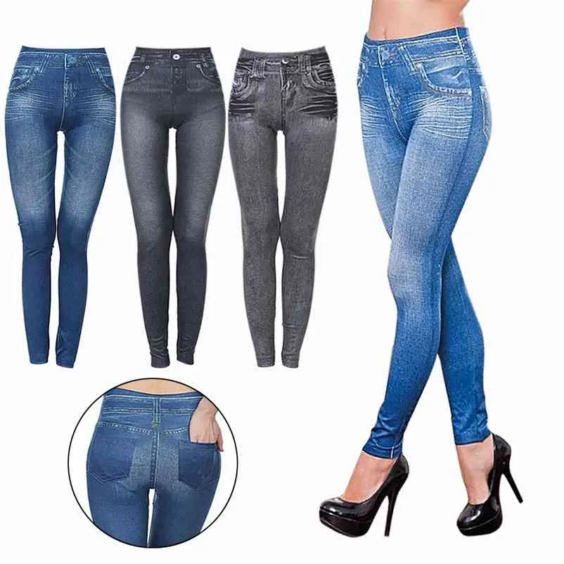 Sexiga sömlösa Jeggings Jeans för kvinnor Hög midja Skinny Push Up Pencil Pants Plus Size S-3XL Stretchy Slim Leggings 210629