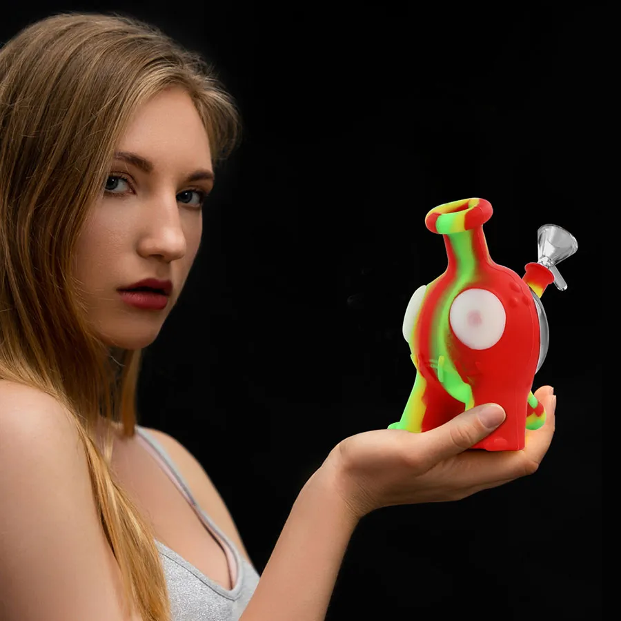 Unieke vorm Water Roken Hookah Glas Olie Rig Bong Pipe Silicone Bubbler DAB RIGS