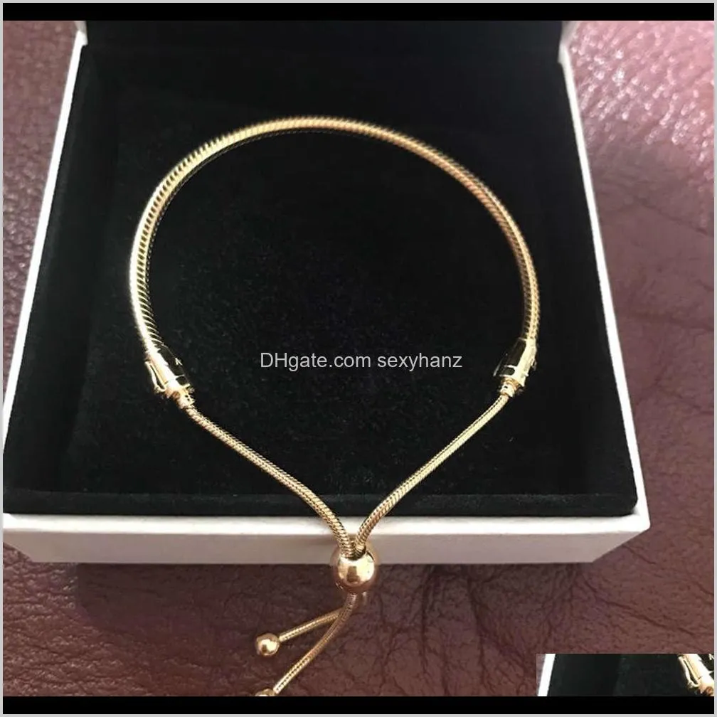 18k yellow gold plated bracelets hand rope for  925 sterling silver bracelet for women with original gift box