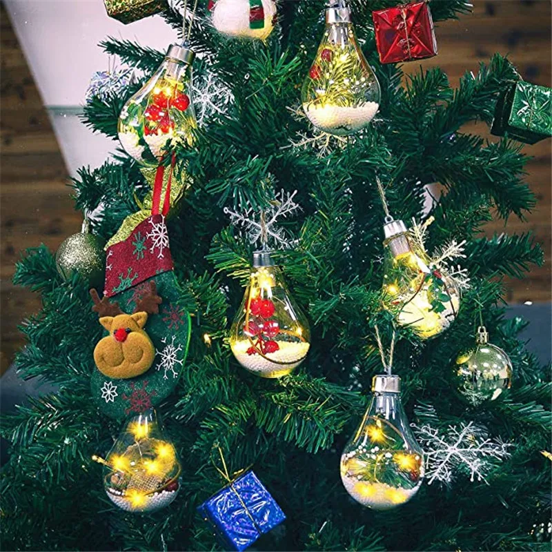 LED-Weihnachtsbaum-Anhänger, transparent, Kunststoff, große Glühbirne, Kugel, Heimdekoration, Geburtstagsgeschenk, Neujahr, Hängedekoration für Weihnachten, Party, Hochzeit, Außenleuchten