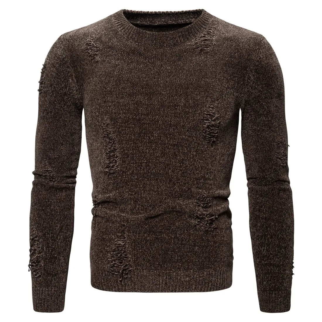 Neue Frühling Herbst Herren Solid-Farb-Rundhals-Hals-Torn-Pullover-Strickwaren-MENS-Pullover