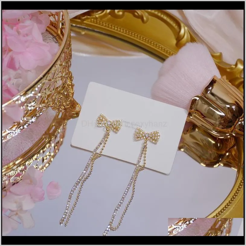 luxury cubic zircon cz knot stud earrings for women japanese&korea style 14k real gold plated elegant long tassel