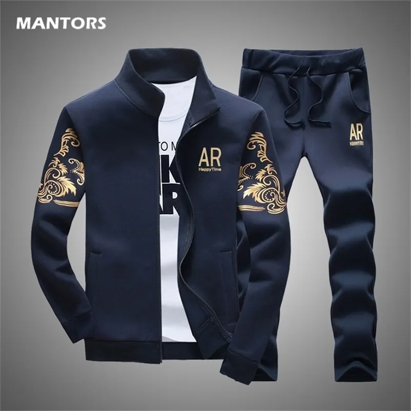 Printed Tracksuit 2 Pieces Men's Sets Casual Sports Suit Spring Autumn Men Sportswear Zipper Hoodie+Pants Training Suit 210806