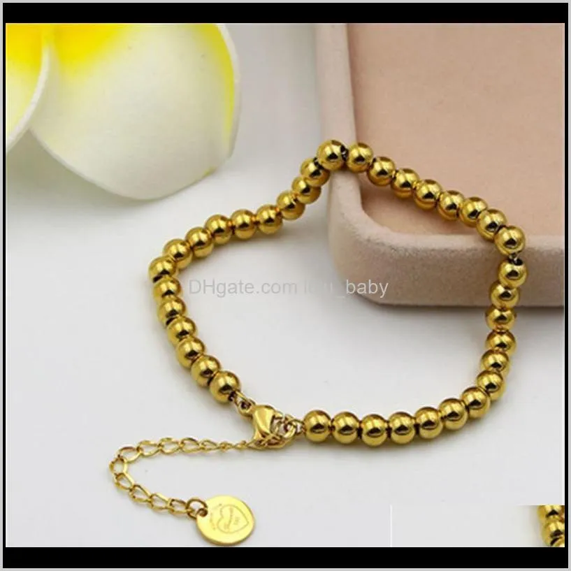 new gold color filled stainless steel beads bracelets women men heart customize 4/5mm strand bracelets