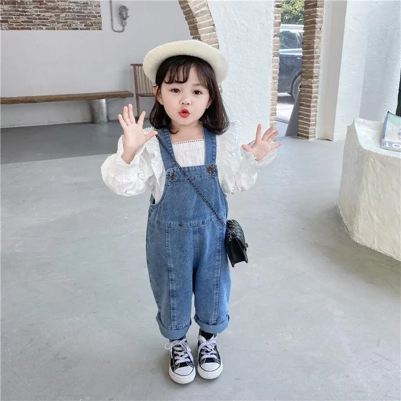 Jumpsuits Spring Summer Korean Baby Girl Denim Overalls Toddler Girls Suspender Pants Kids Fashion Wide Leg