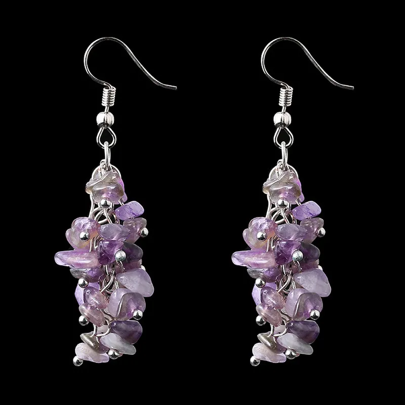 Boucles d'oreilles perlées en pierre naturelle de cristal Oeil de tigre Améthyste Agate Pierre Gland Dangle Crochet Boucles d'oreilles pour les femmes Mode Fine Jewelry volonté et sable